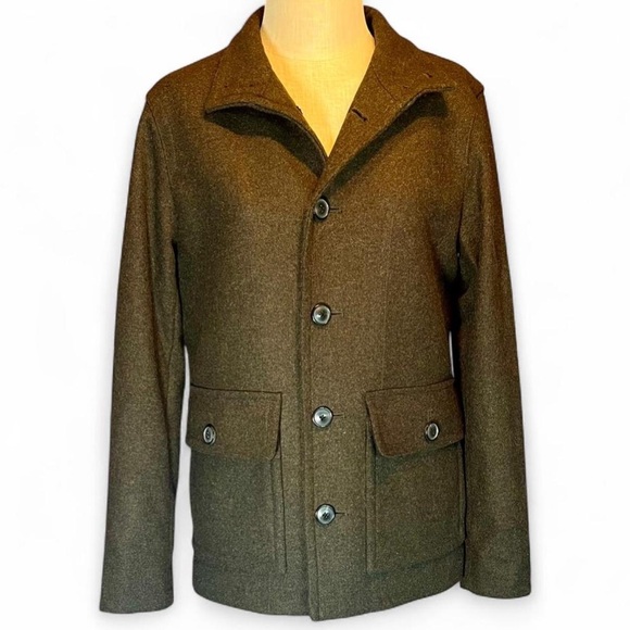 Banana Republic Italian Wool Olive Pea Coat • Mario Bellucci Fabric • Rare